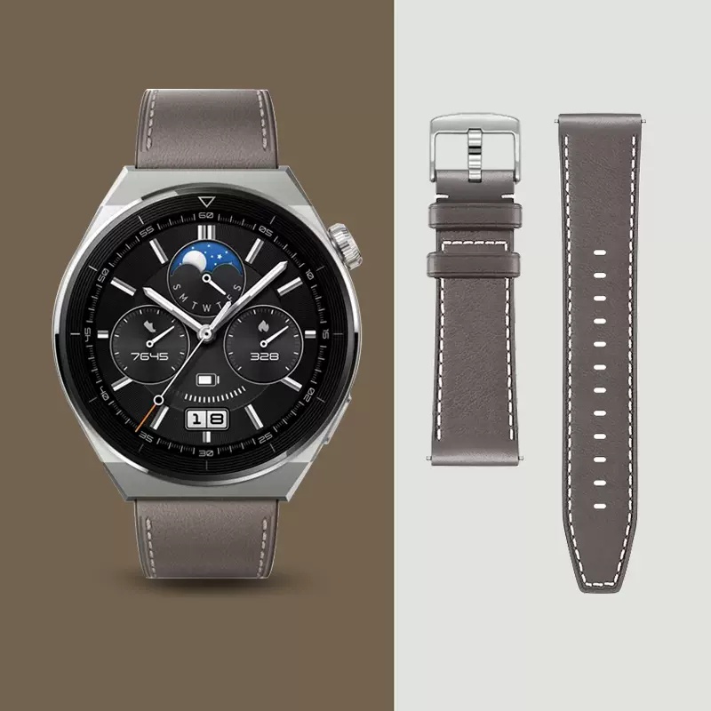 Dây Đeo Đồng Hồ Bằng Da 22mm Màu Xám / Nâu Cho Huawei Gt3 46mm Gt 2 Pro