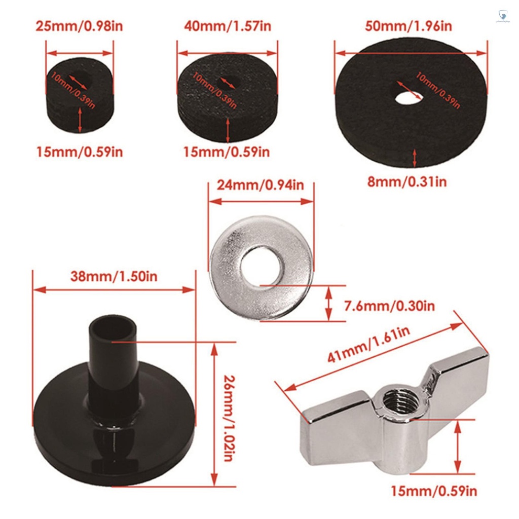 Bộ 21 Phụ Kiện Chũm Chọe Cymbal Bằng Vải Nỉ Có Giá Đỡ Và Vòng Đệm Cymbal Cho Trống
