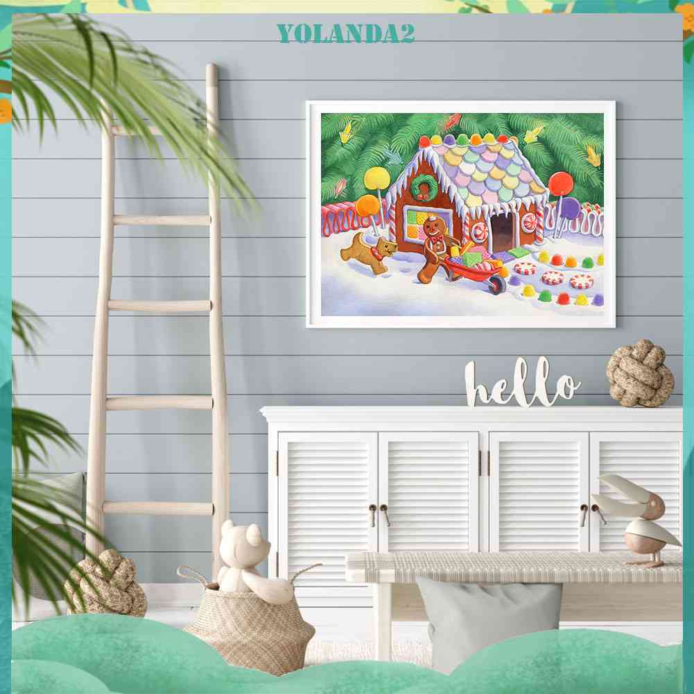 Tranh Đính Đá Kim Cương Toàn Bộ 5D DIY Hình Ngôi Nhà Kẹo Giáng Sinh