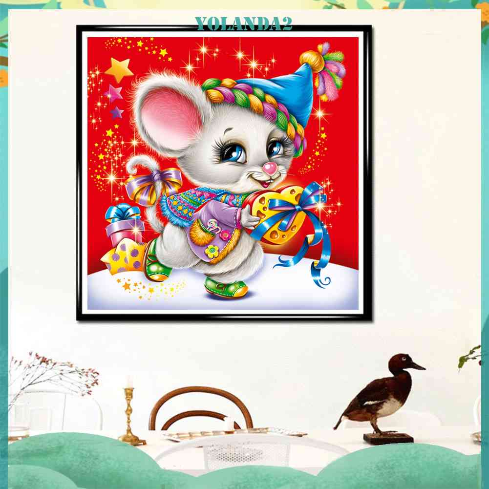 Tranh Đính Đá Kim Cương Toàn Bộ 5D DIY Hình Vẽ Chuột Giáng Sinh