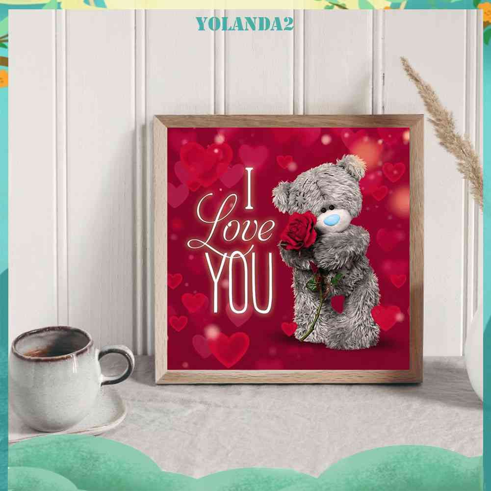 Tranh Đính Đá Kim Cương Toàn Bộ 5D DIY Hình Vẽ Gấu Hoa Hồng