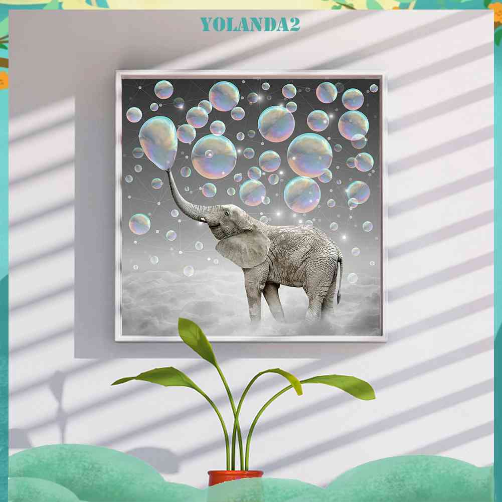 Bộ Tranh Đính Đá Tự Làm Toàn Diện Hình Voi Và Bong Bóng Cầu Vồng