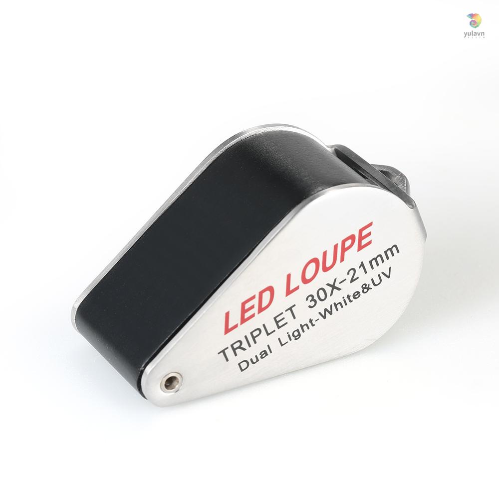 Kính Lúp 30X Mini Cầm Tay Đa Năng Có Đèn LED 6 Bóng 21mm 6 Chế Độ