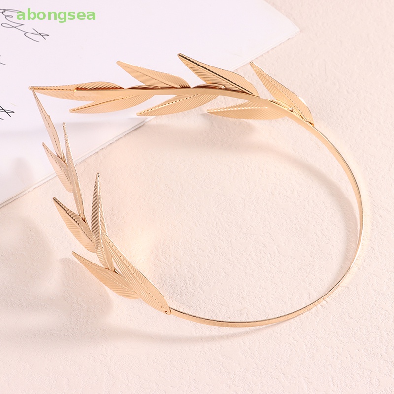 Abongsea Băng Đô Cài Tóc Hình Lá Bằng Kim Loại Màu Vàng Thanh Lịch Cho Cô Dâu