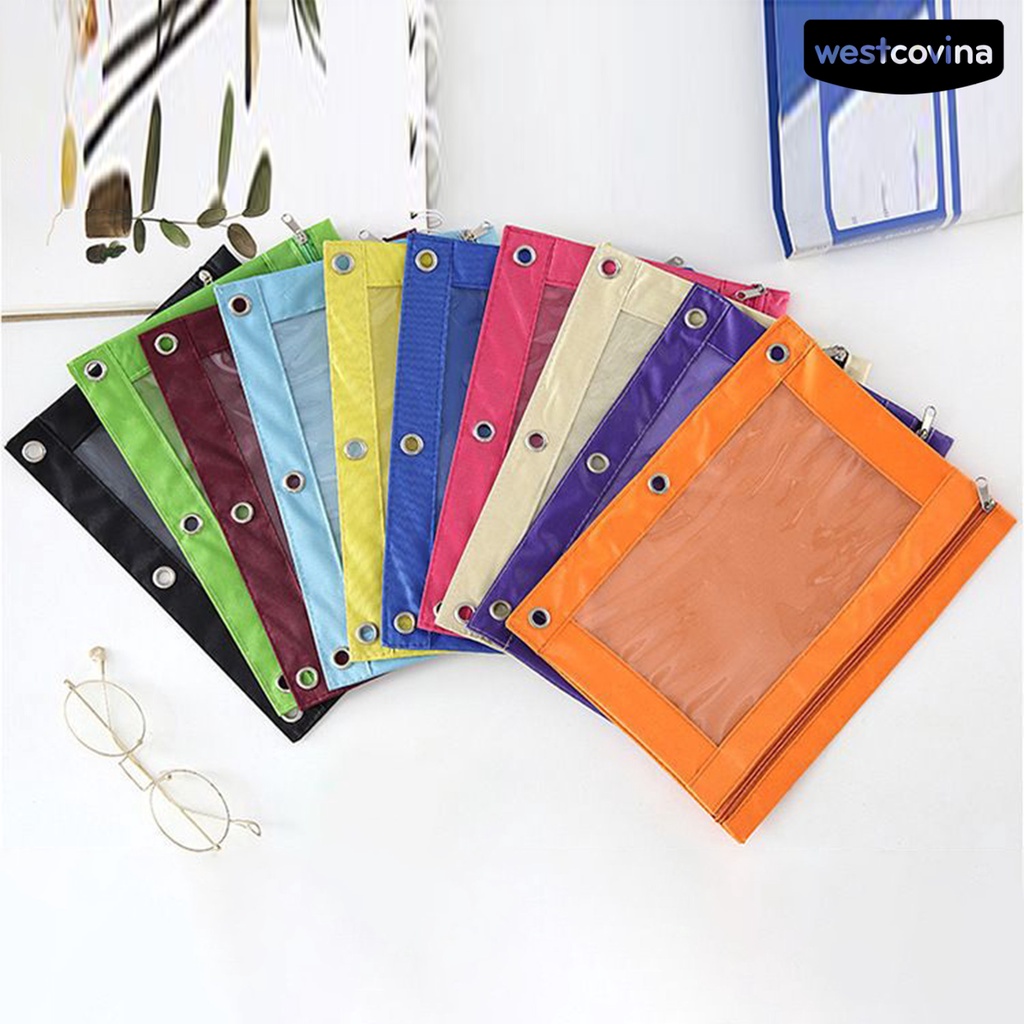 [COD]♪Túi Đựng Bút 3 Lỗ Bằng Vải Oxford Trong Suốt Có Khóa Kéo Tiện Dụng Cho Trường Học / Văn Phòng