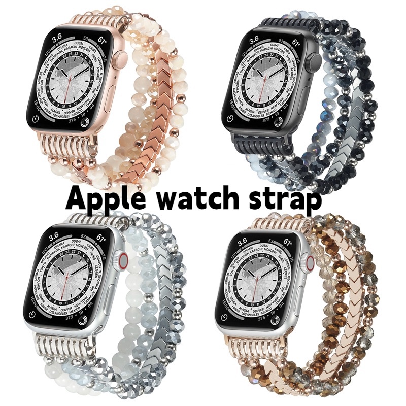 Dây Đeo Đồng Hồ Bằng Kim Loại Dạng Chuỗi Hạt Pha Lê Cho Apple Watch S7 S8 38mm 40mm 41mm 42mm 45mm 49mm
