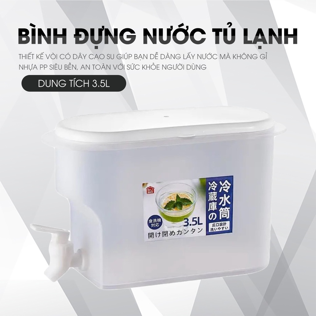 Bình đựng nước có vòi để tủ lạnh, để bàn, bình đựng bia, trà sữa có nắp chống bụi, chất liệu nhựa PP siêu bền