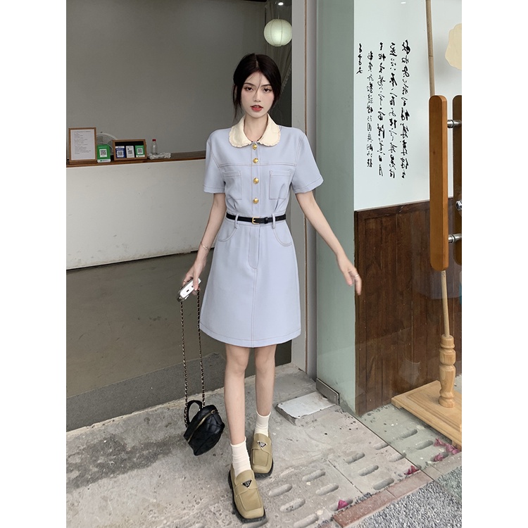 Đầm Dài Dáng Chữ A Tay Ngắn Cổ Búp Bê Màu Trơn Dễ Phối Đồ Thời Trang Cho Nữ