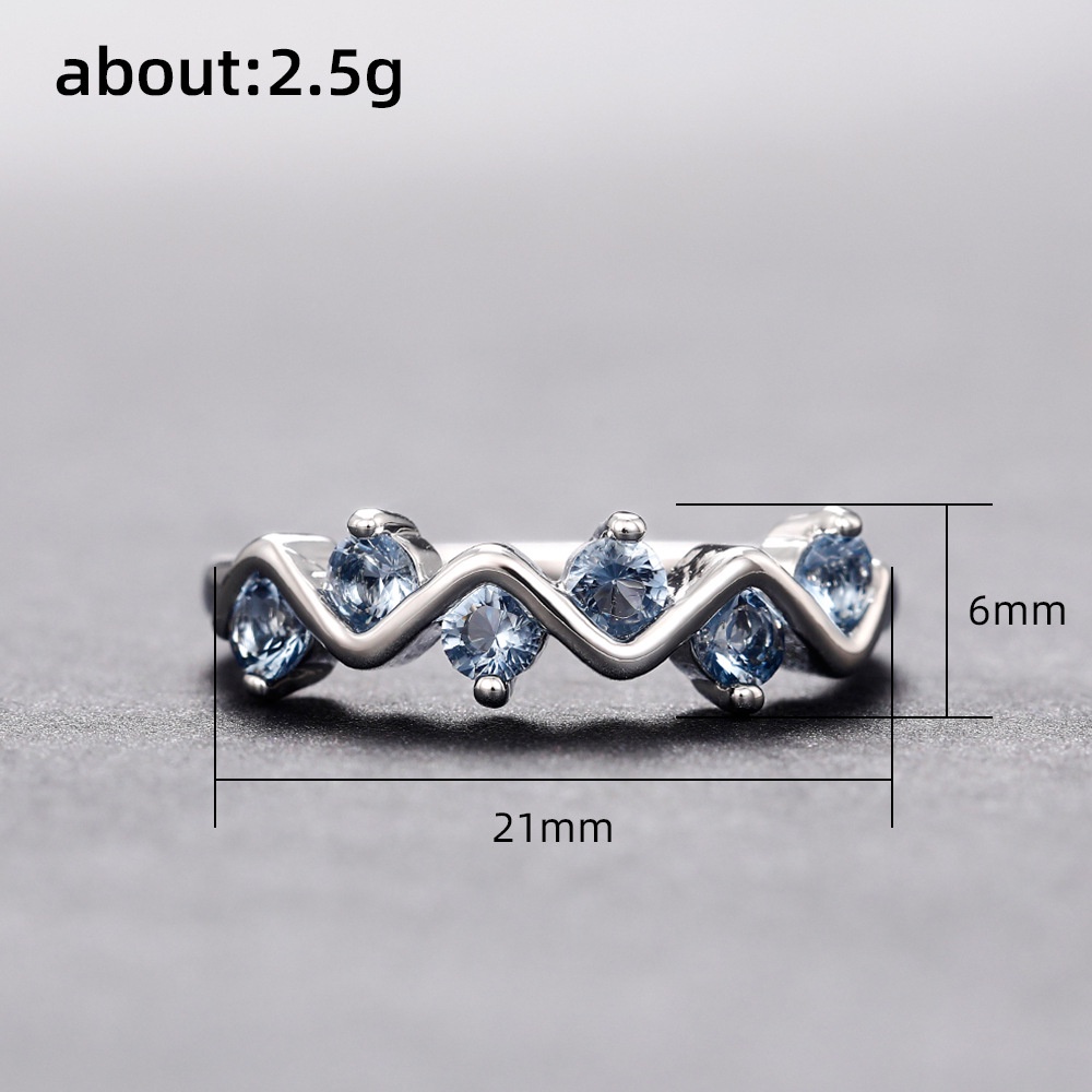 Nhẫn Gợn Sóng Đính Đá Zircon Xanh Lam Độc Đáo Thời Trang Cho Nữ