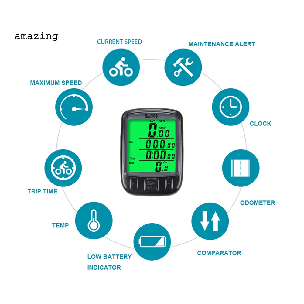 Đồng Hồ Đo Tốc Độ Xe Đạp Sunding SD-563A / B Có Dây Chống Thấm Nước Có Đèn Nền