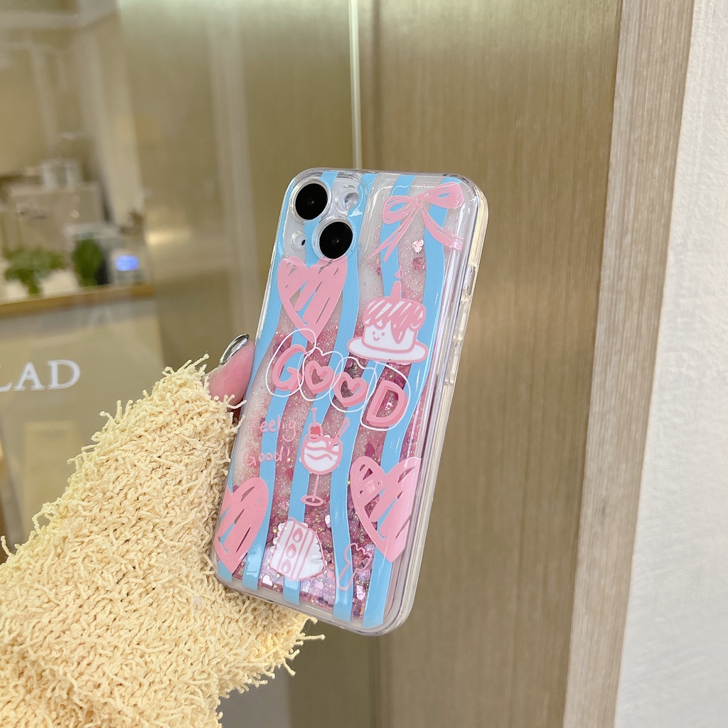 Ốp Điện Thoại PC Cứng Trong Suốt Trang Trí Cát Kim Tuyến Hoạt Hình Cho iPhone11 12 13 14 Pro Max