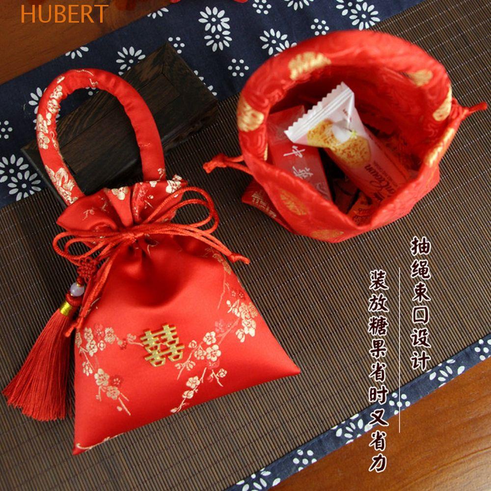 Túi Đựng Kẹo Cưới Họa Tiết Thổ Cẩm Sáng Tạo Với Tay Cầm Thắt Nút Kiểu Trung Hoa