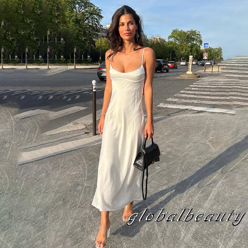 Đầm Dài Không Tay Cổ Chữ V Hở Lưng Màu Sắc Đơn Giản Cho Nữ