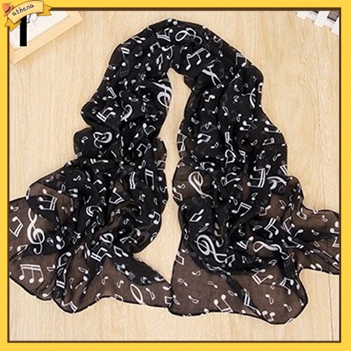 Áo Thun In Chữ AT AT AT Cá Tính Hợp Thời Trang| Khăn Choàng Nữ, Chất Liệu Chiffon, In Hình Nốt Nhạc