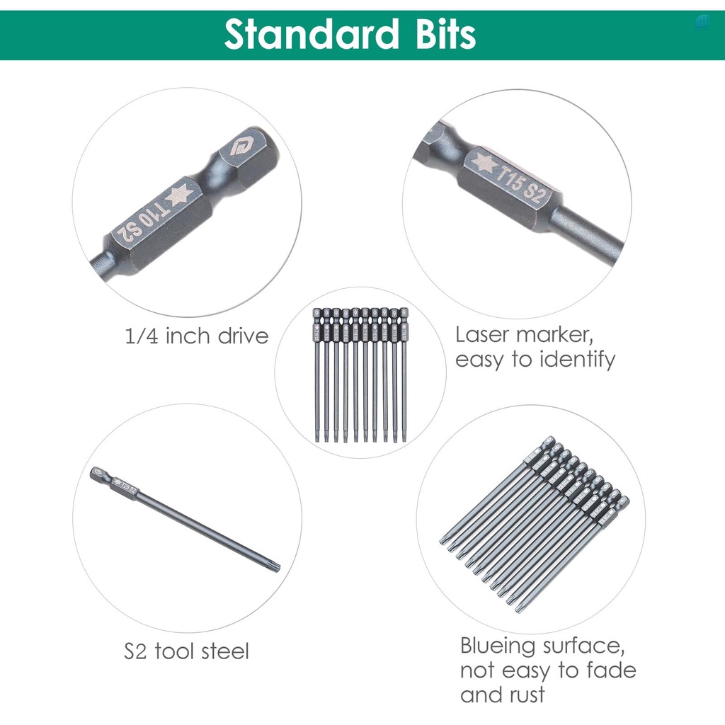 Bộ 10 Mũi Tuốc Nơ Vít Torx Bit 1 / 4-inch Tamper 3.93-inch S2 Bằng Thép Từ Tính Chống Thấm Nước Chuyên Dụng Cho Sửa Chữa Điện