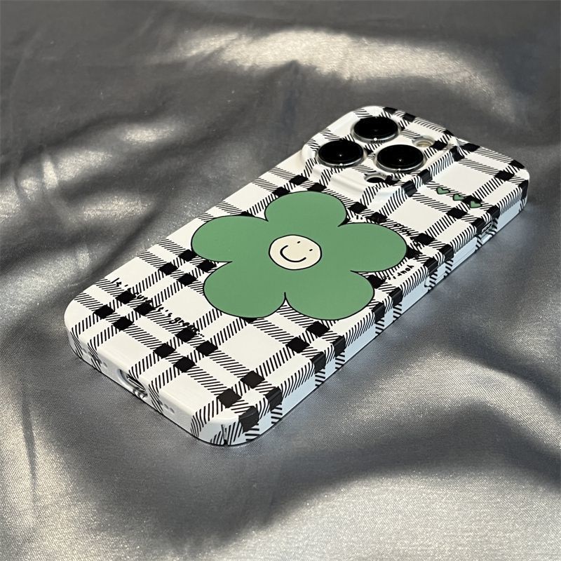 Ốp Điện Thoại Cứng Họa Tiết Bông Hoa Mặt Cười Màu Xanh Lá Xinh Xắn Cho Iphone12 XR 11max 14Pro RK8L