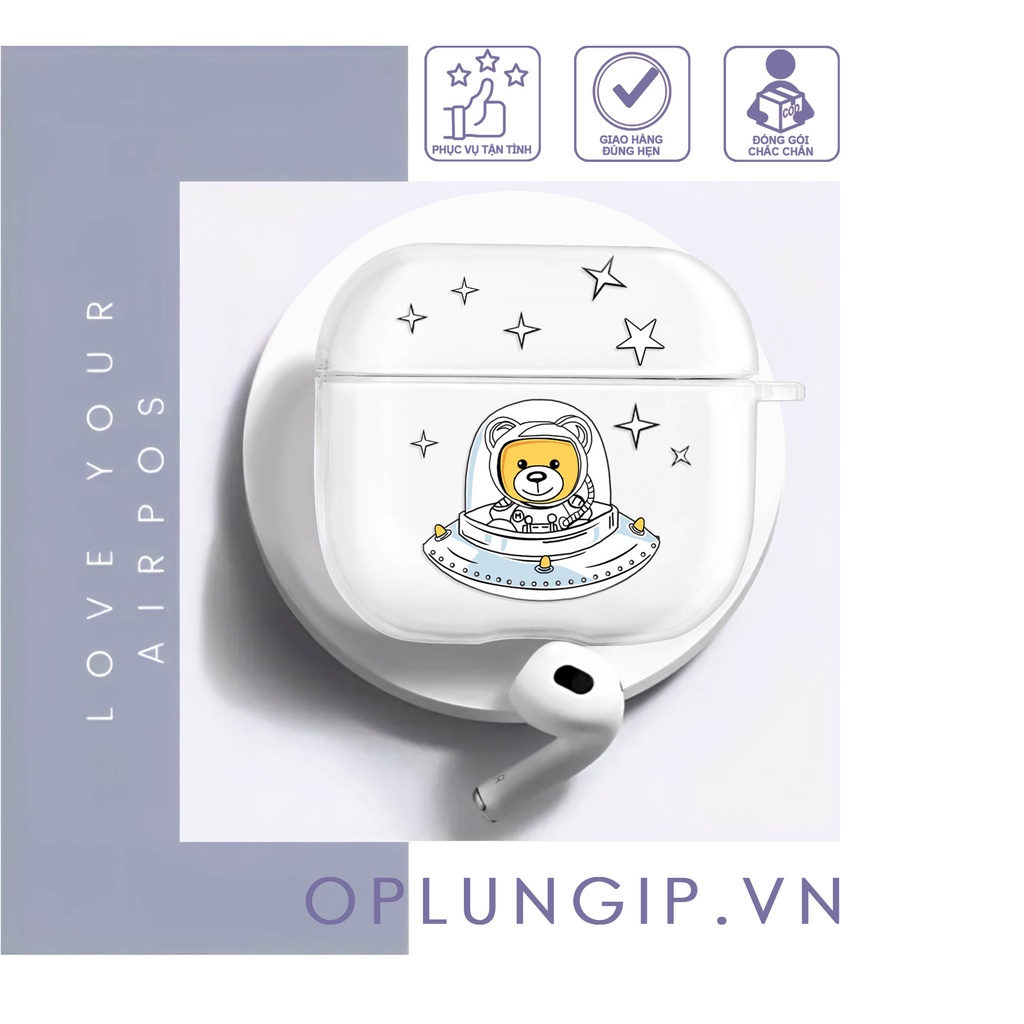 Ốp Airpods pro 2 Gấu du hành vỏ bảo vệ hộp sạc tai nghe case airpod 1 2 3 pro 2 silicon trong suốt dày dặn
