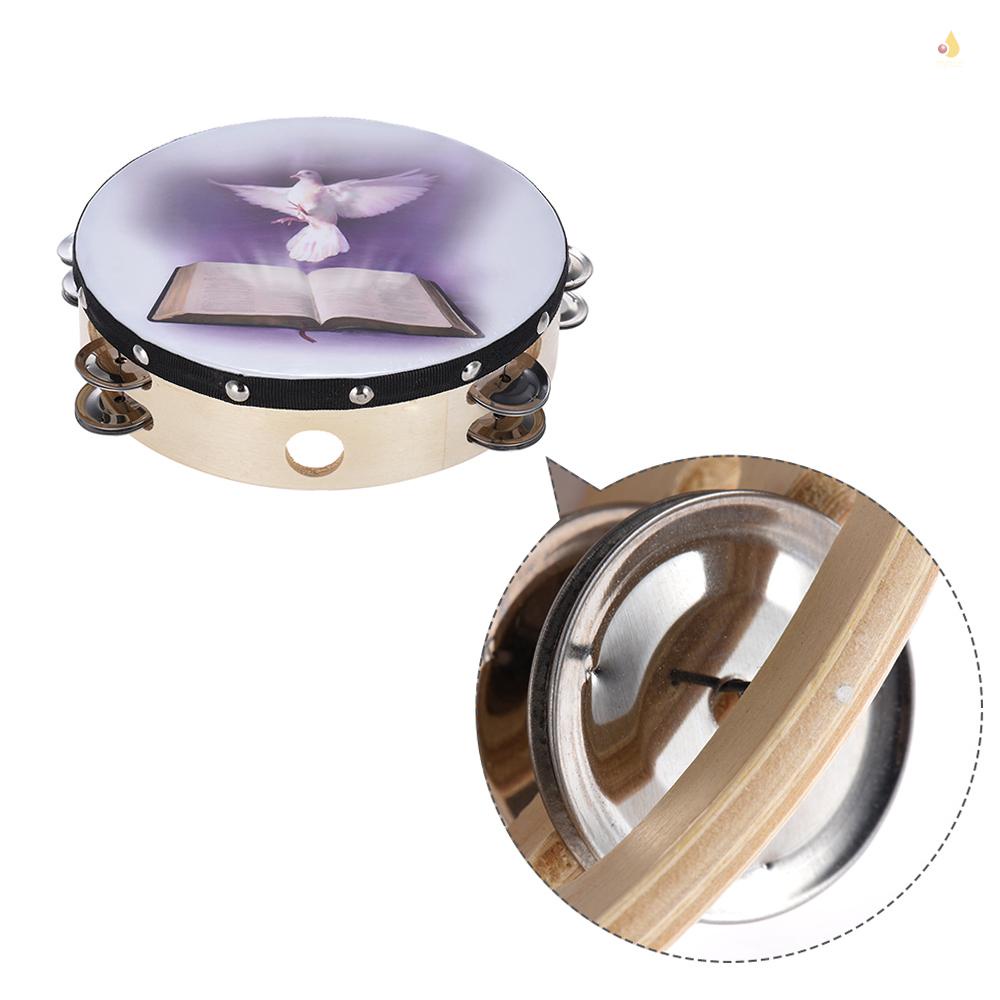 Chuông Tambourine Cầm Tay Bằng Gỗ Hai Hàng Cỡ 8 Inch Dành Cho Trẻ Em