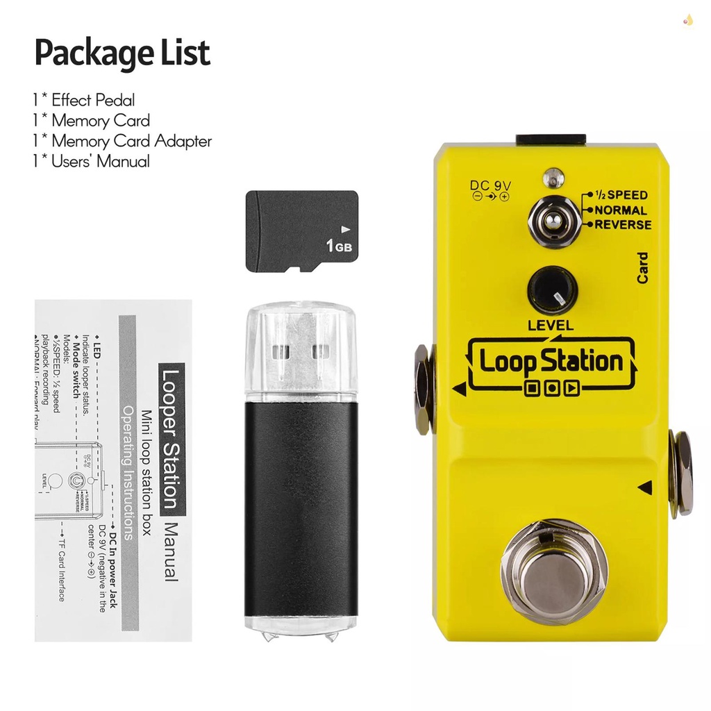 Bàn Đạp Hiệu Ứng Vòng Lặp Hoạt Hình Mini 10 Phút 3 Chế Độ Làm Việc True Bypass Bằng Kim Loại Với Thẻ Nhớ 1GB