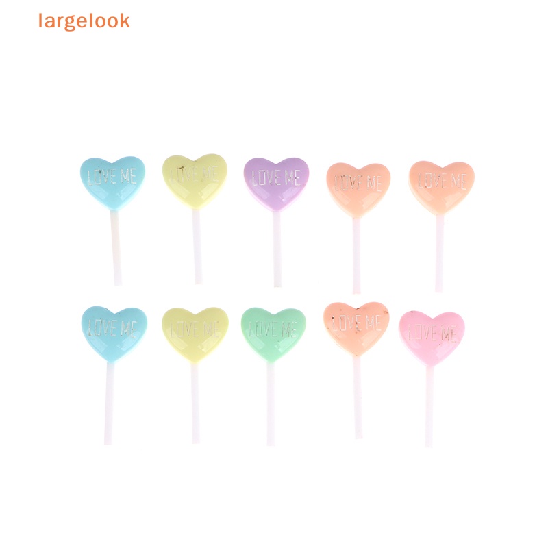 Set 10 Mô Phỏng Kẹo Mút Trái Tim Bằng Resin Cabochon Giả DIY Cho Điện Thoại