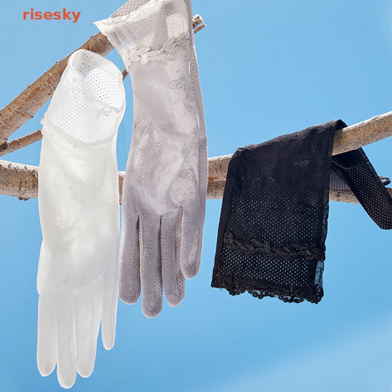 1 Đôi Găng Tay Chống Trượt Vải Lụa Lạnh Mỏng Phối Ren Thoáng Khí Thời Trang Mùa Hè Cho Nữ