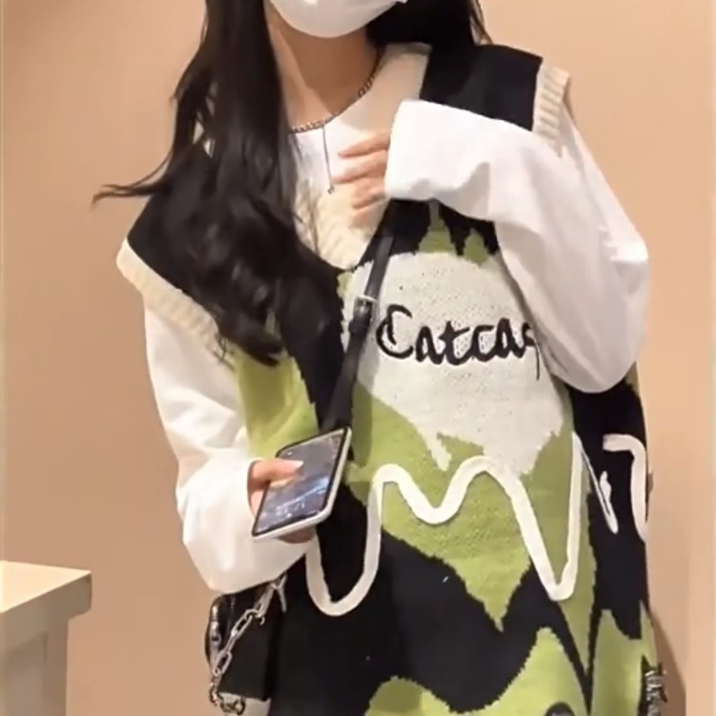 Áo Sweater Dệt Kim Không Tay Cổ Chữ v Thời Trang Mùa Xuân Thu Phong Cách Mỹ Dành Cho Nữ