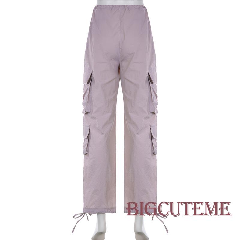 [] - Quần Baggy Dáng Rộng Lưng Vừa Màu Trơn Có Túi Và Dây Rút Cho Nữ