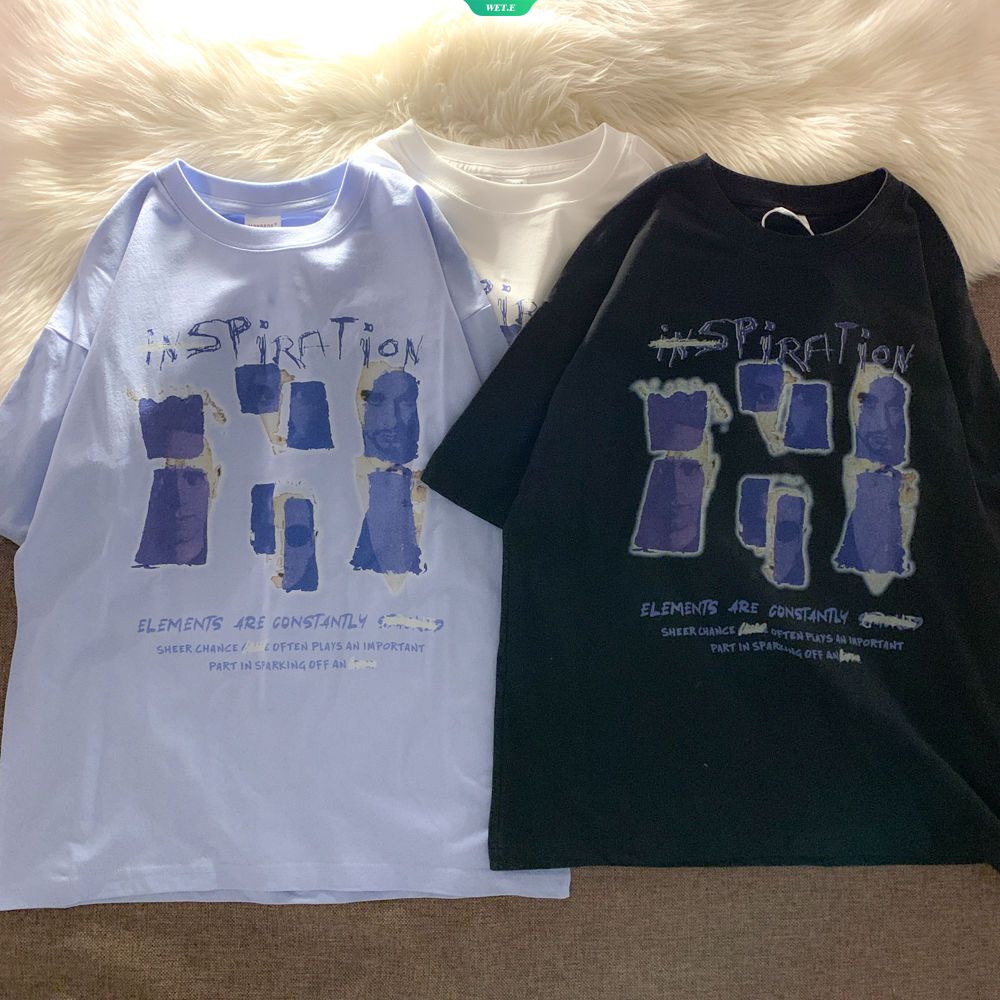 Áo Thun Tay Ngắn Dáng Rộng Bằng Cotton In Họa Tiết Graffiti Đơn Giản Thời Trang Mùa Hè Hàng Mới Dành Cho Nam Nữ