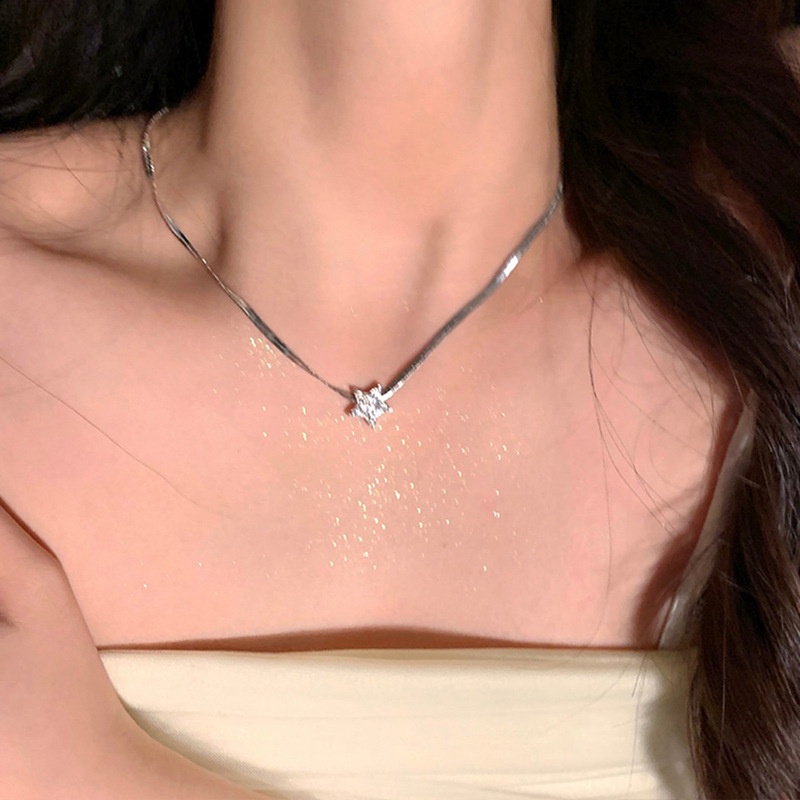 Vòng cổ Choker Bằng Bạc 17KM Mặt Ngôi Sao Đính Pha Lê Đơn Giản Cho Nữ