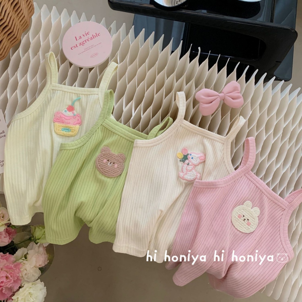 Áo Hai Dây Bằng Cotton Màu Kẹo Họa Tiết Hoạt Hình Phong Cách Hàn Quốc Cho Bé Gái