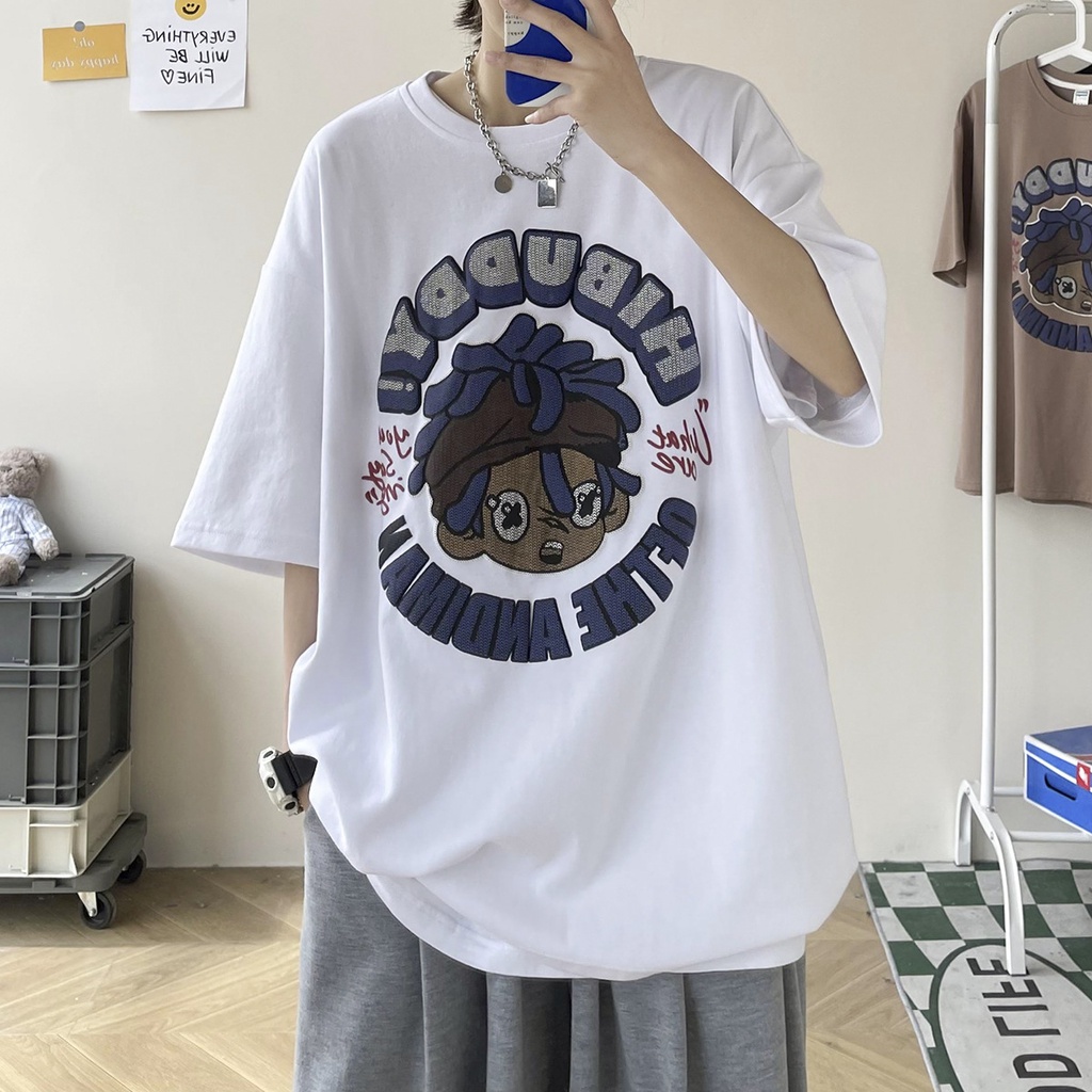 Áo phông phim hoạt hình hip-hop ngắn tay áo phông rộng tay lỡ
