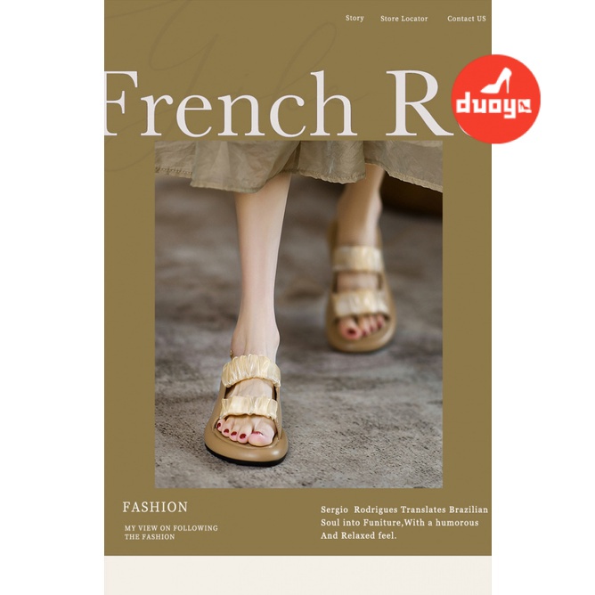 Duoya Tóc Thẳng ~ [Hàng Có Sẵn] Giày Sandal Hở Ngón Đế Phẳng Dây Da Mềm Nhẹ Nhàng Sợi Lưới Dày Mùa Hè Shipping Cho Nữ