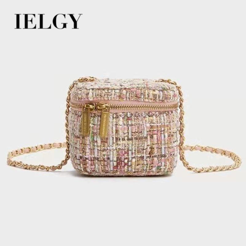 Túi Đựng Mỹ Phẩm mini Bằng Vải Len Phối Dây Xích Phong Cách retro Ngọt Ngào Cho Nữ