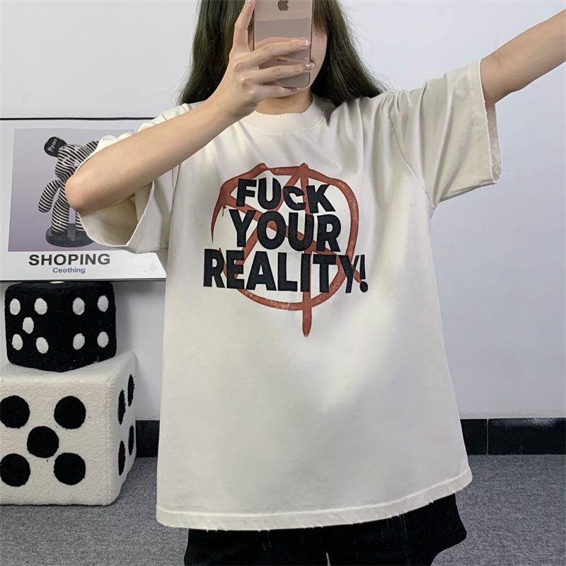 Áo Thun Cotton Tay Ngắn In Chữ Trước Và Sau Plus Size Unisex