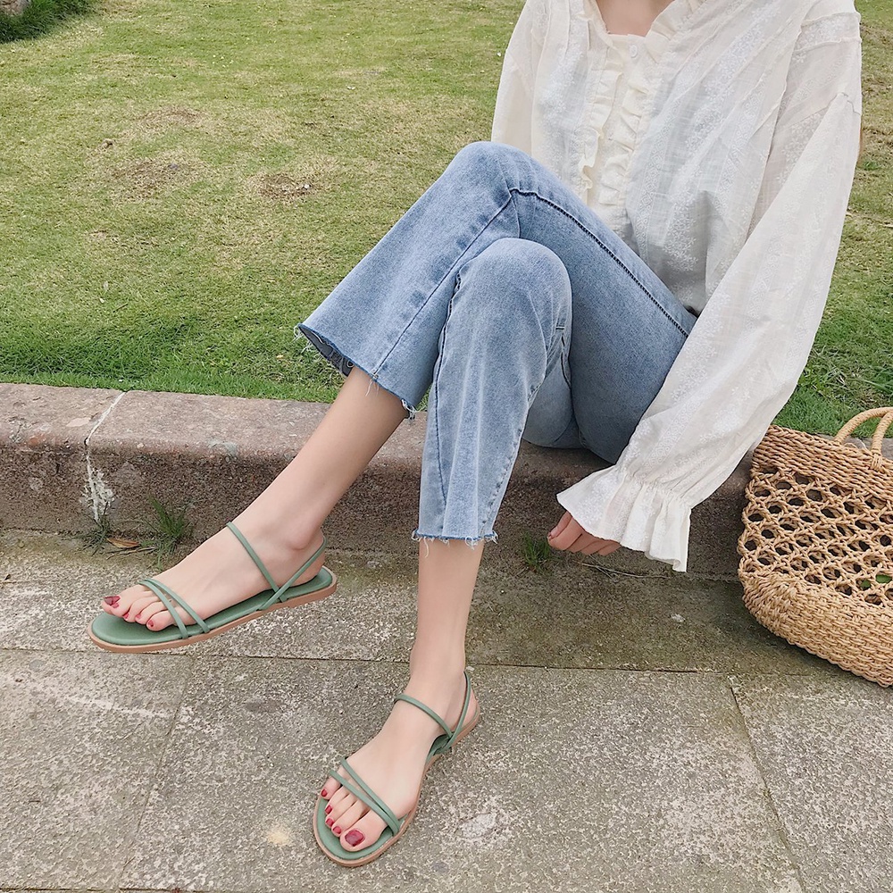 Duoya Dép Sandal Hai Lớp Đế Phẳng Phong Cách Roman Hàn Quốc Đơn Giản Thích Hợp Đi Biển