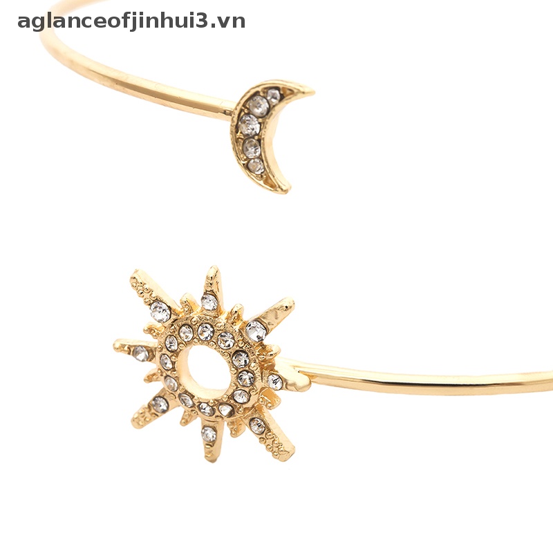 ~ Afhvn ~ Vòng Đeo Tay Mở Hình Học Đính Đá Zircon Mặt Trăng Ngôi Sao Thời Trang Có Thể Điều Chỉnh Làm Quà Tặng Trang Sức