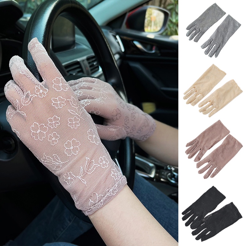 1 Đôi Găng Tay Lụa Dài Chống Tia UV Thêu Hoa Thời Trang