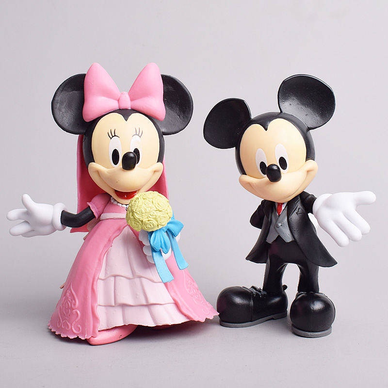 Disney Q Version Mickey Minnie Donald Duck White Wedding Dress Wedding Cake Ornaments Handmade Toy Model HPjm