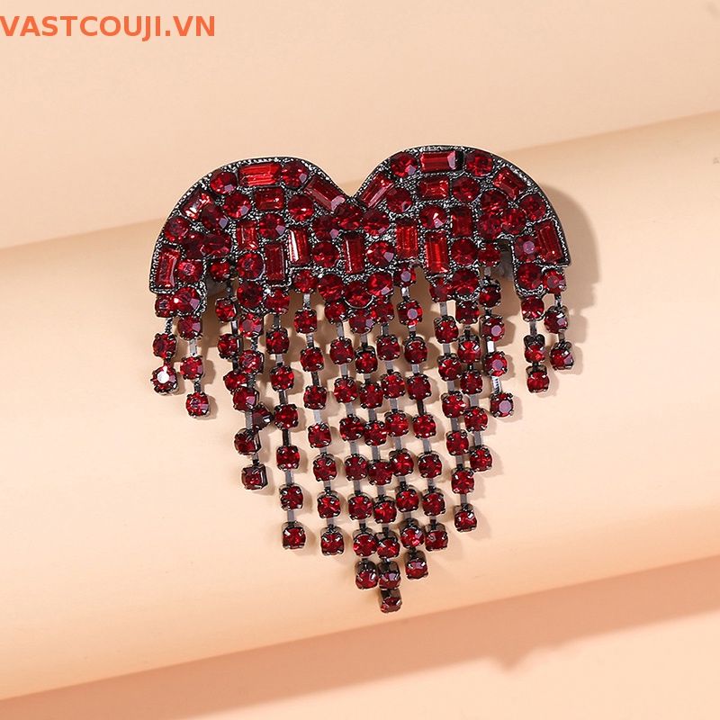 Ghim Cài Áo Hình Trái Tim Đính Đá Phối Dây Tua Rua Phong Cách Cổ Điển Thời Trang Cho Nữ