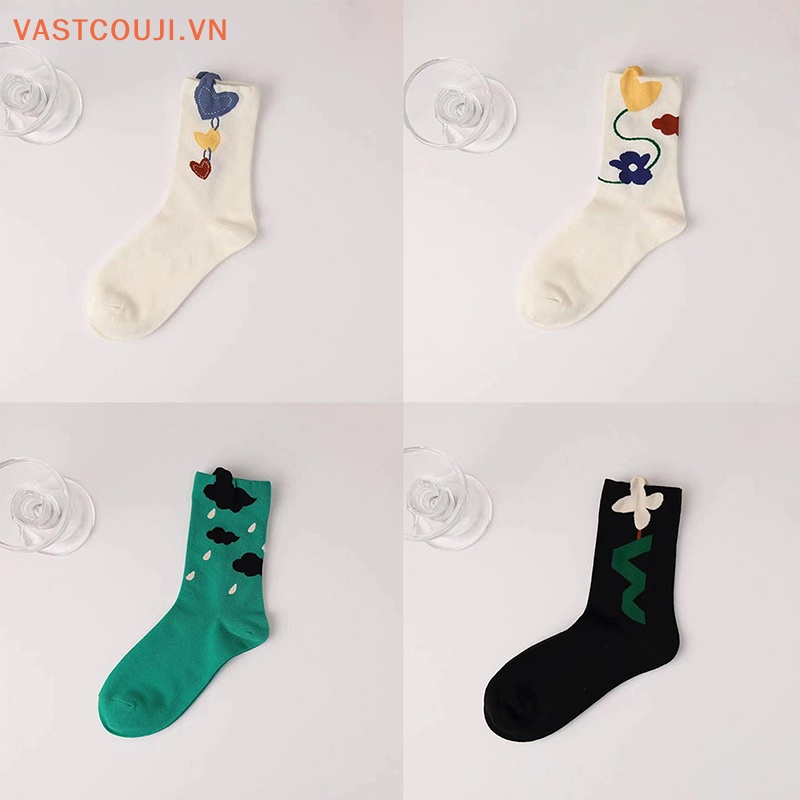 1 Đôi Tất Cotton Thoáng Khí Phong Cách Harajuku Nhật Bản Cho Nữ