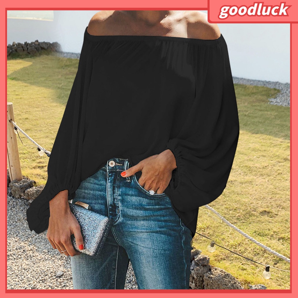 Áo Sơ Mi Tay Dài Phồng Trễ Vai Màu Trơn Thời Trang Xuân Thu Dành Cho Nữ