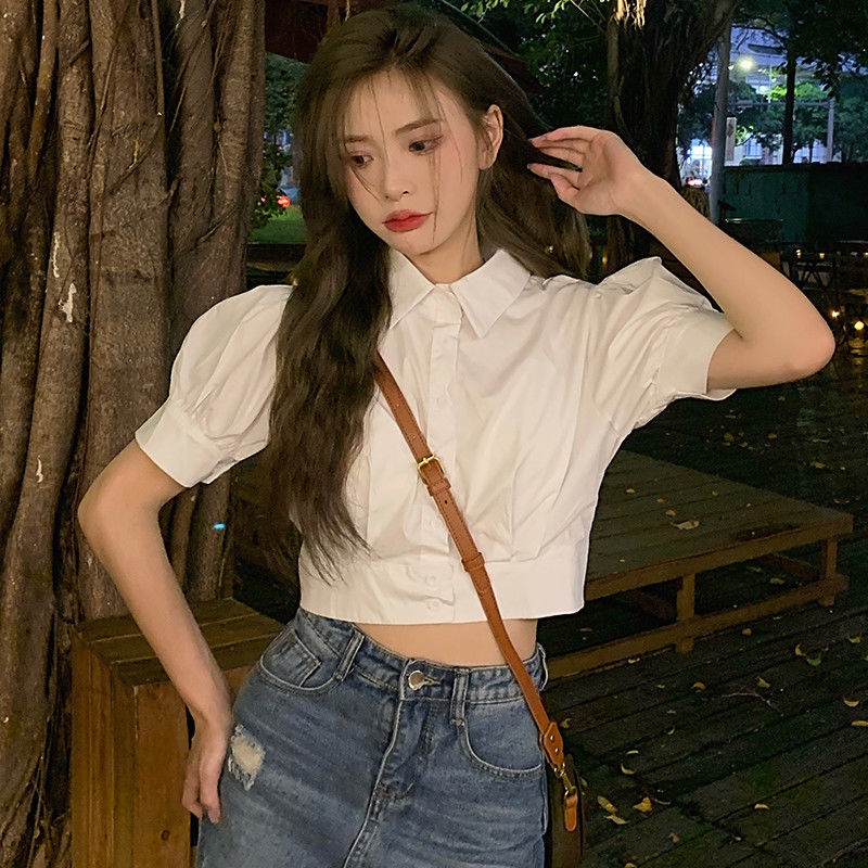 Áo Sơ Mi Ngắn Tay Cổ Polo Lưng Cao Thời Trang Mùa Hè Cho Nữ