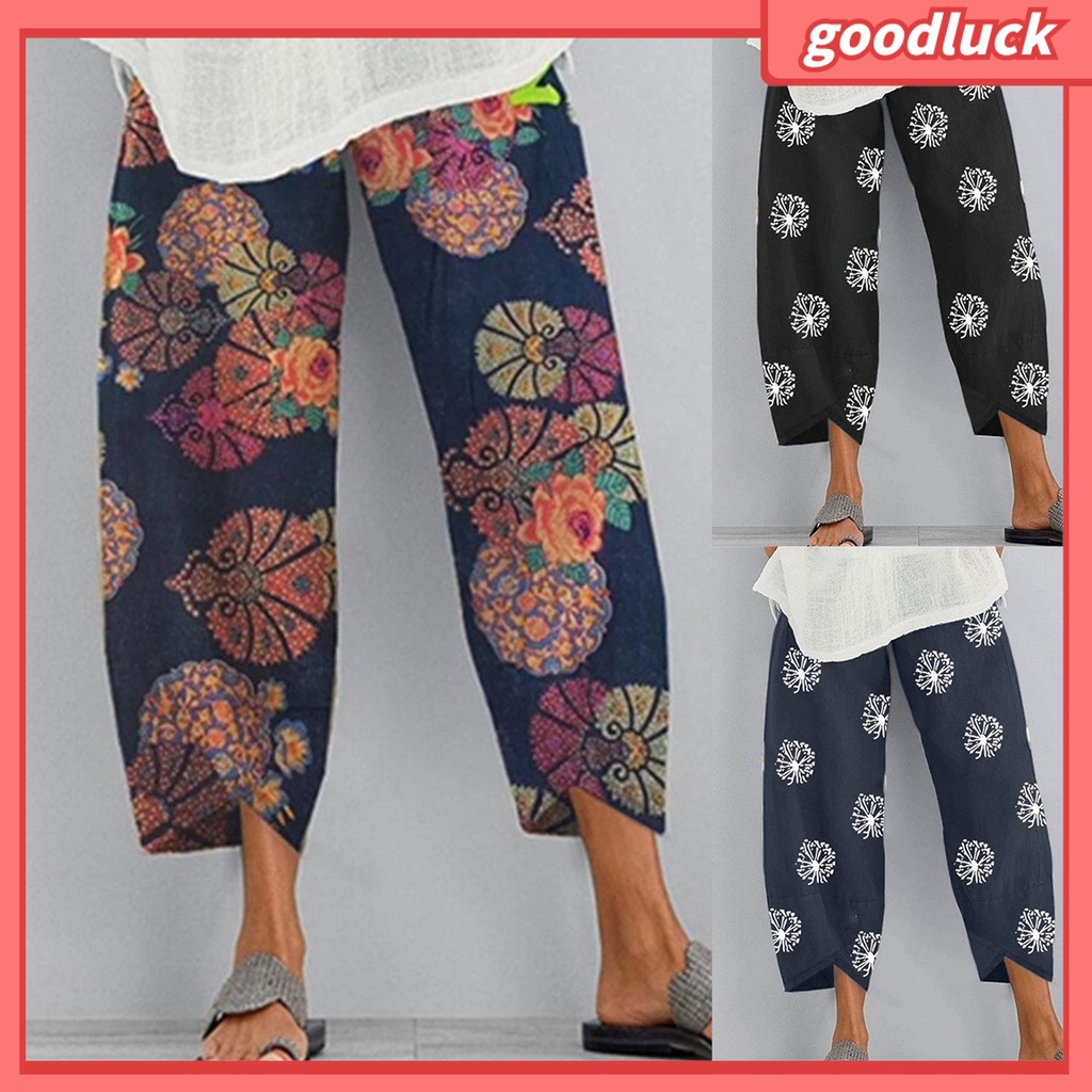 Quần Dài Dáng Rộng Bằng Polyester Co Giãn In Họa Tiết Độc Đáo Thời Trang Cho Nữ