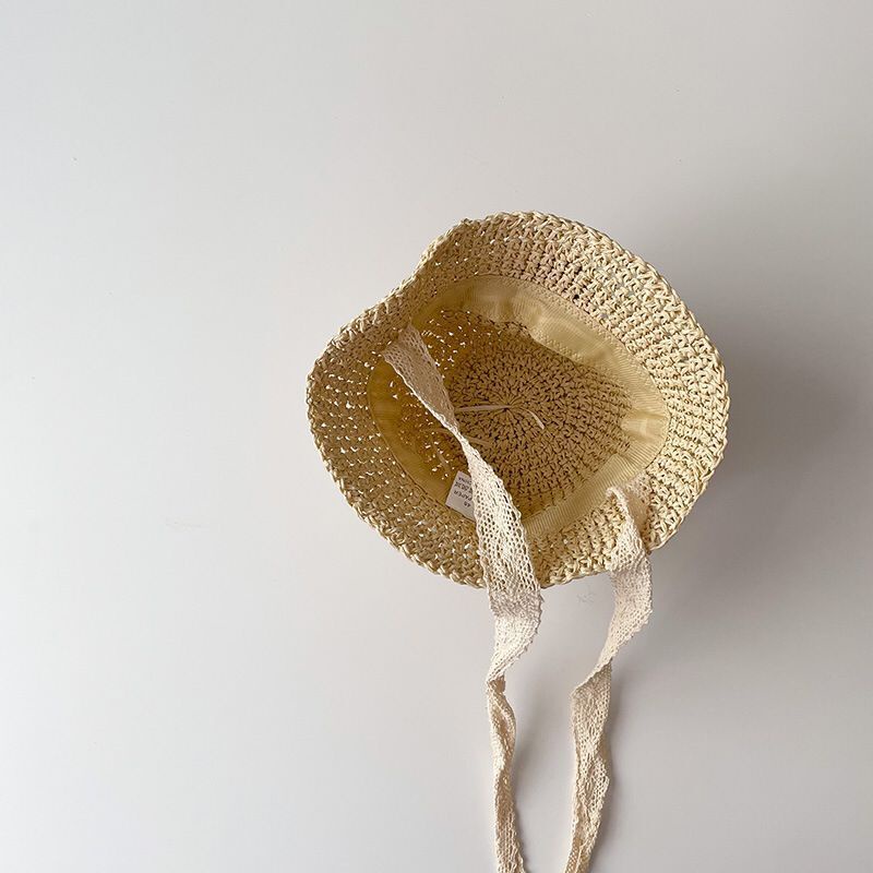 Mũ Nón Cói Mềm, Dáng Bucket Phong Cách Hàn Quốc, Đính Gấu Bông Xù Dễ Thương, Có Dây Cột Chất Liệu Ren Điệu Đà Cho Bé Yêu