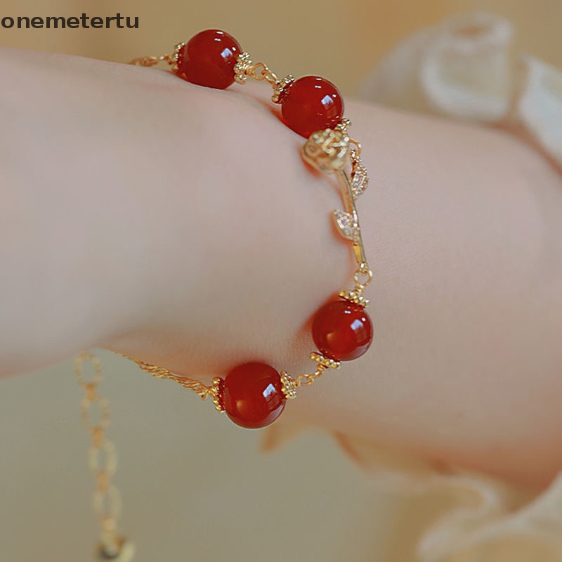 Onemetertu Vòng Tay Chuỗi Hạt Tròn Màu Vàng Hồng Tự Nhiên Có Thể Điều Chỉnh Phong Cách Nhẹ Nhàng Làm Quà Tặng Trang Sức