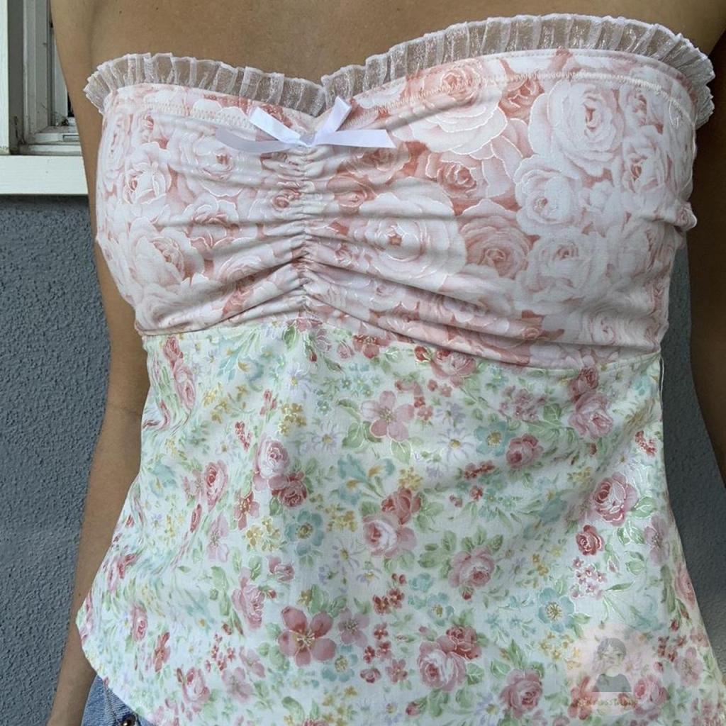 Áo Ống Không Dây Hở Lưng Họa Tiết Kẻ Sọc / Hoa Thời Trang Mùa Hè Cho Nữ