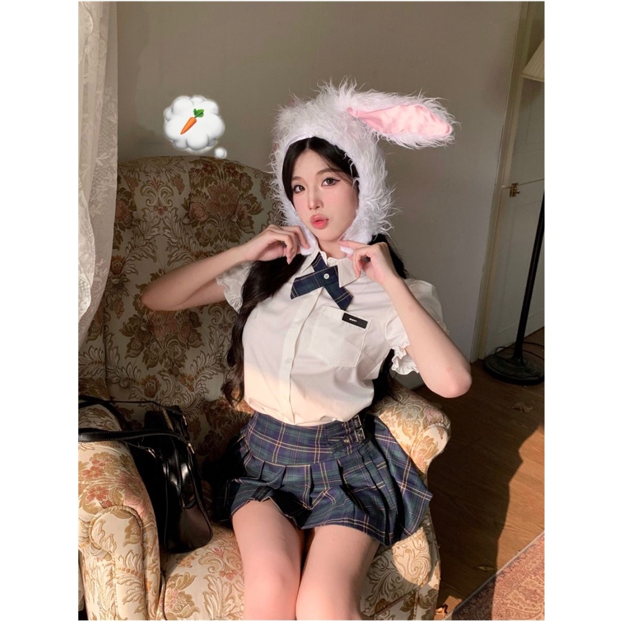 Bộ Áo Sơ Mi Ngắn Tay + Chân Váy Xếp Ly Lưng Cao Thời Trang Cho Nữ