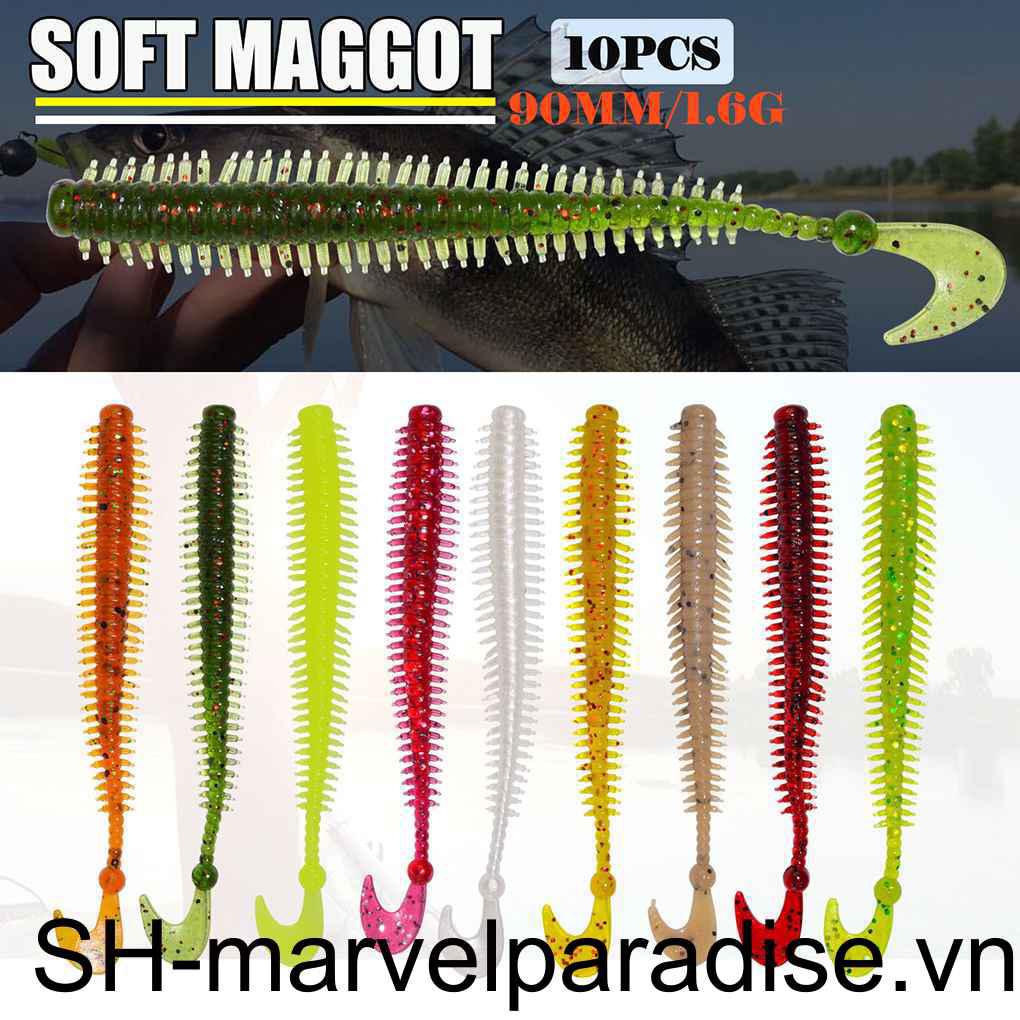 Set 10 Mồi Sâu Giả Mềm Câu Cá 90mm / 1 6g