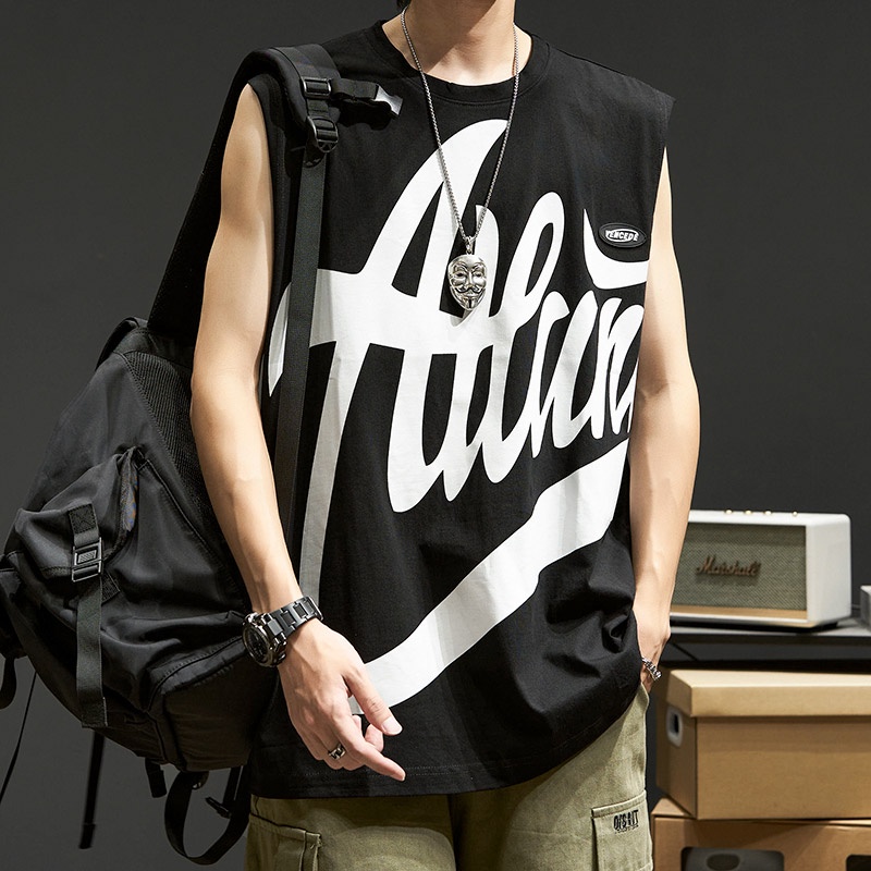 EERSHENSHI Áo sát nách Cloth gown dáng rộng in họa tiết chữ thời trang cá tính cho nam