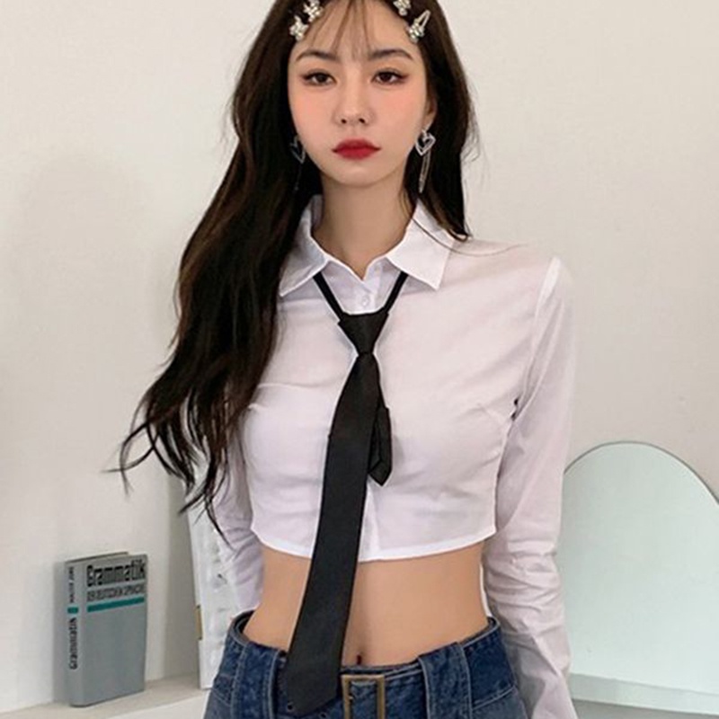 IELGY Áo Sơ Mi Lửng Tay Dài Dáng Ôm Thời Trang Dành Cho Nữ